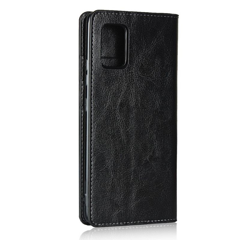 Flip Case Für Samsung Galaxy A51 5G Schwarz Echtes Leder