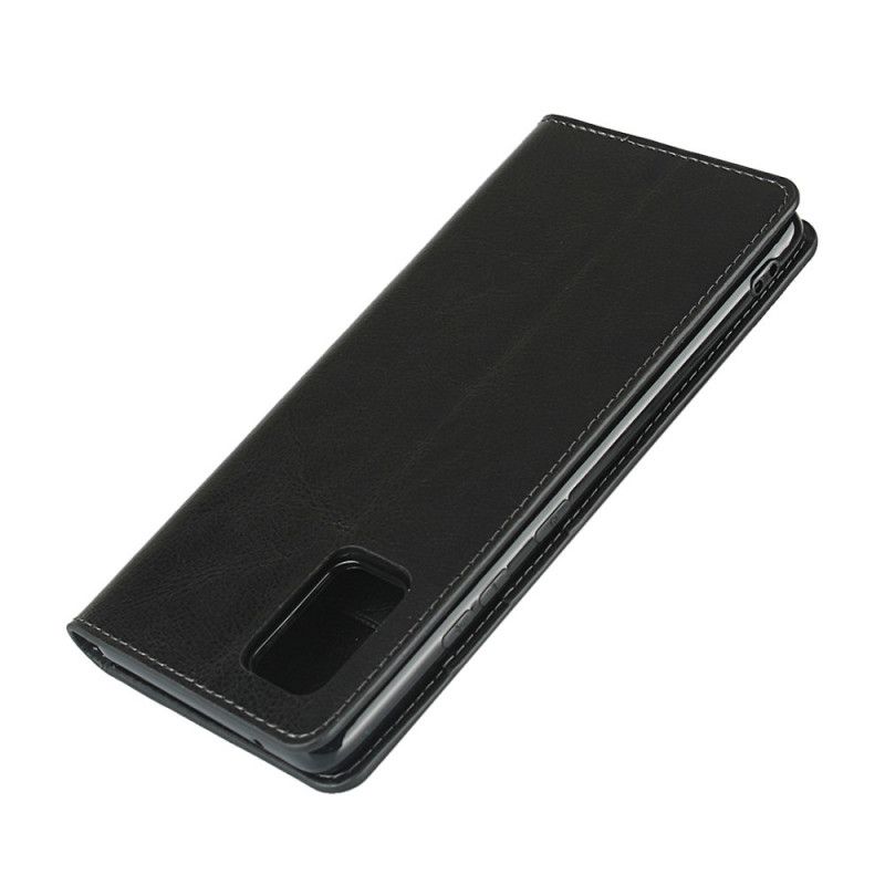 Flip Case Für Samsung Galaxy A51 5G Schwarz Echtes Leder