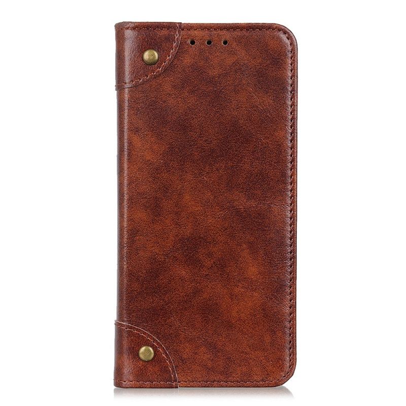 Flip Case Samsung Galaxy A51 5G Handyhülle Vintage Nieten Aus Gespaltenem Leder