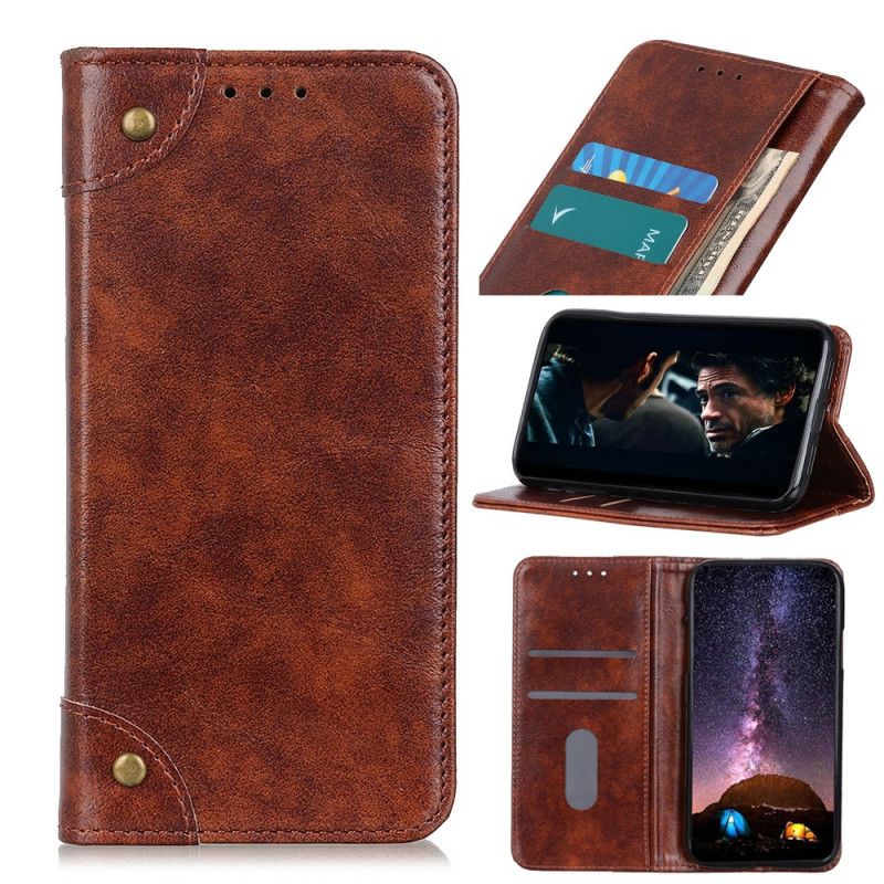 Flip Case Samsung Galaxy A51 5G Handyhülle Vintage Nieten Aus Gespaltenem Leder