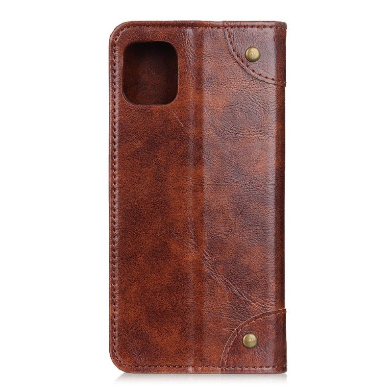 Flip Case Samsung Galaxy A51 5G Handyhülle Vintage Nieten Aus Gespaltenem Leder