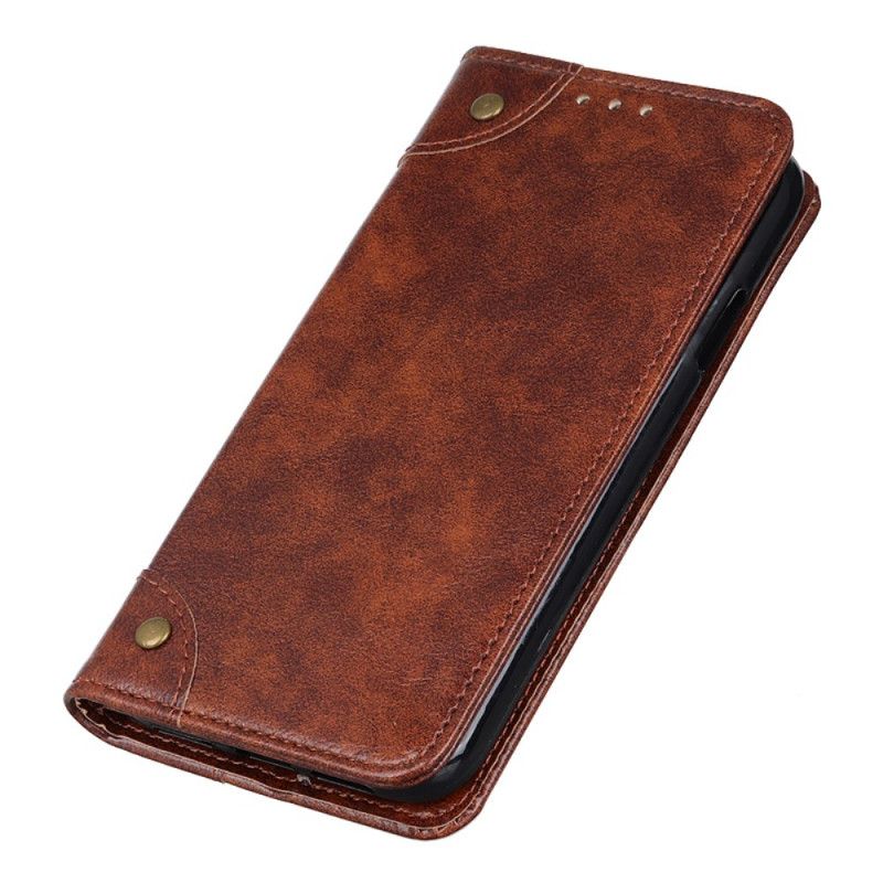 Flip Case Samsung Galaxy A51 5G Handyhülle Vintage Nieten Aus Gespaltenem Leder