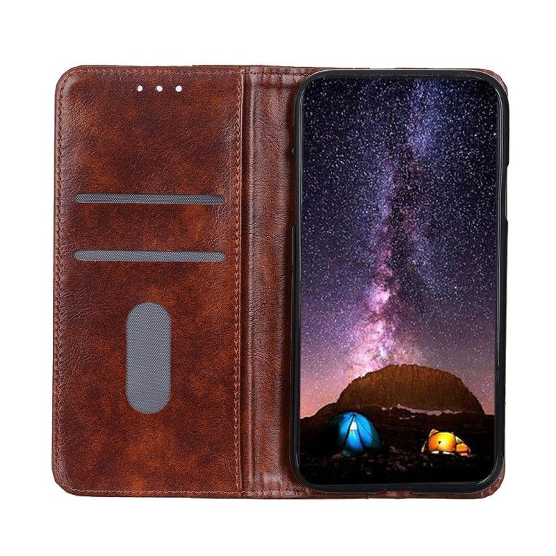 Flip Case Samsung Galaxy A51 5G Handyhülle Vintage Nieten Aus Gespaltenem Leder