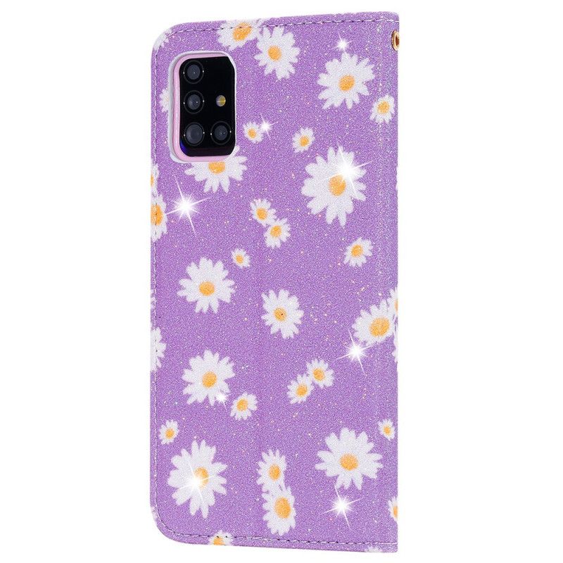 Flip Case Samsung Galaxy A51 5G Orange Kunstleder-Gänseblümchen