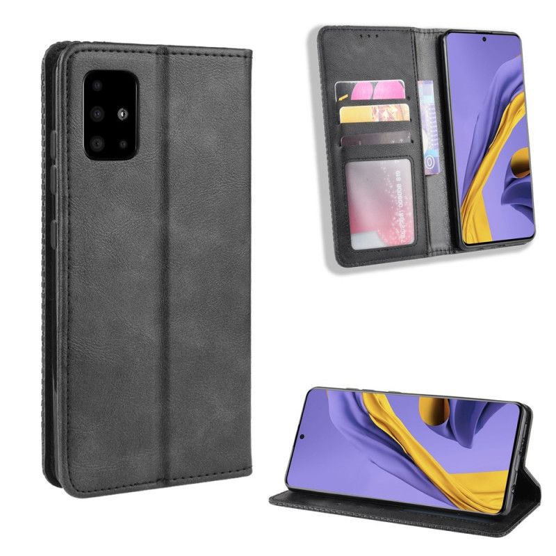 Flip Case Samsung Galaxy A51 5G Schwarz Stilisierter Vintage-Ledereffekt