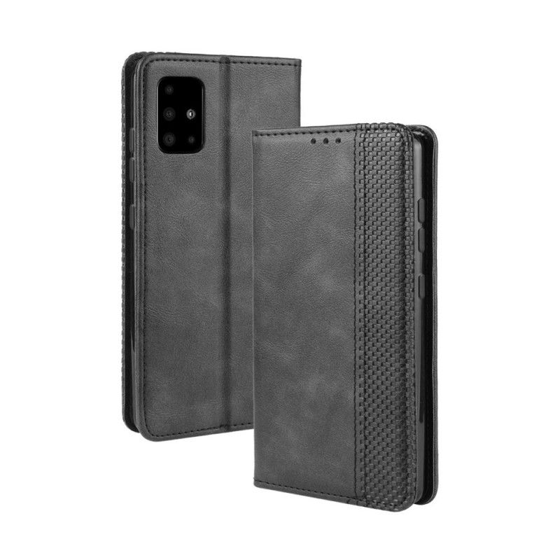 Flip Case Samsung Galaxy A51 5G Schwarz Stilisierter Vintage-Ledereffekt