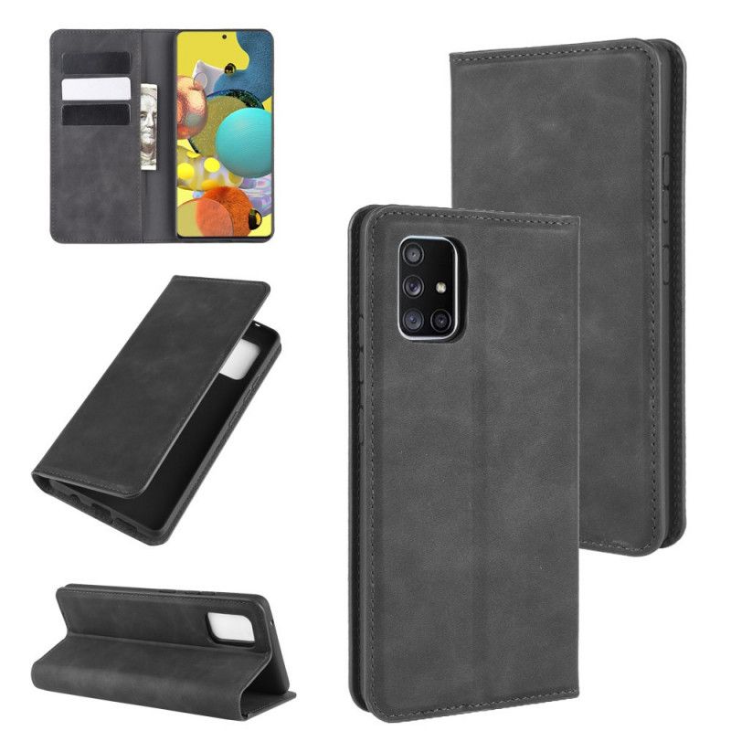 Flip Case Samsung Galaxy A51 5G Schwarz Weicher Ledereffekt