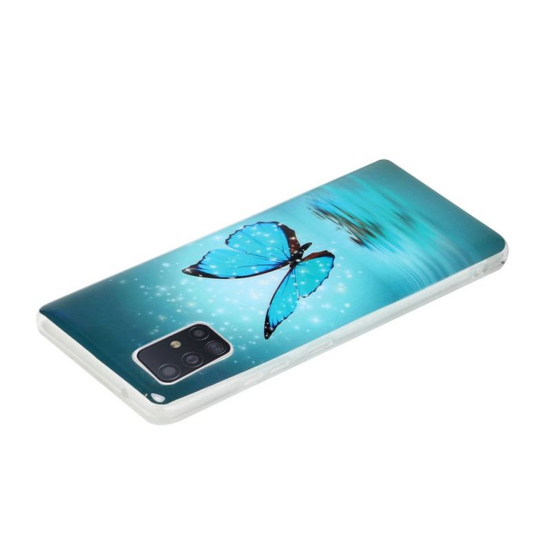 Hülle Für Samsung Galaxy A51 5G Fluoreszierender Blauer Schmetterling