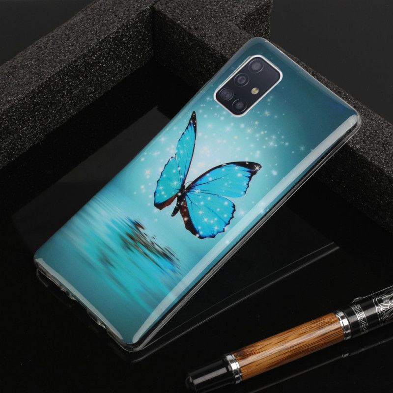 Hülle Für Samsung Galaxy A51 5G Fluoreszierender Blauer Schmetterling