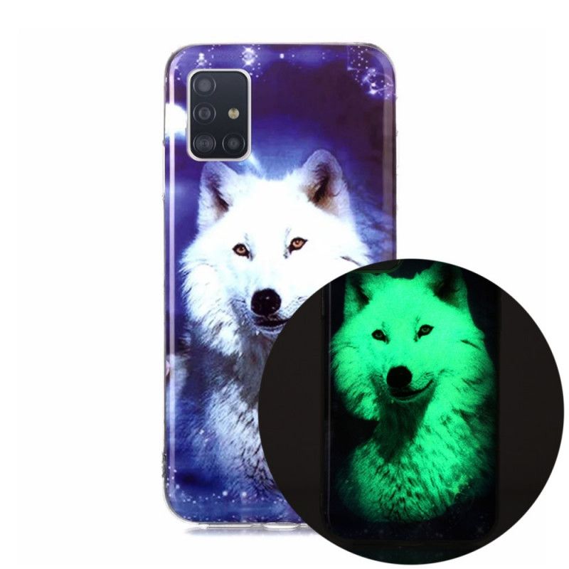 Hülle Für Samsung Galaxy A51 5G Grün Fluoreszierende Wolfsreihe