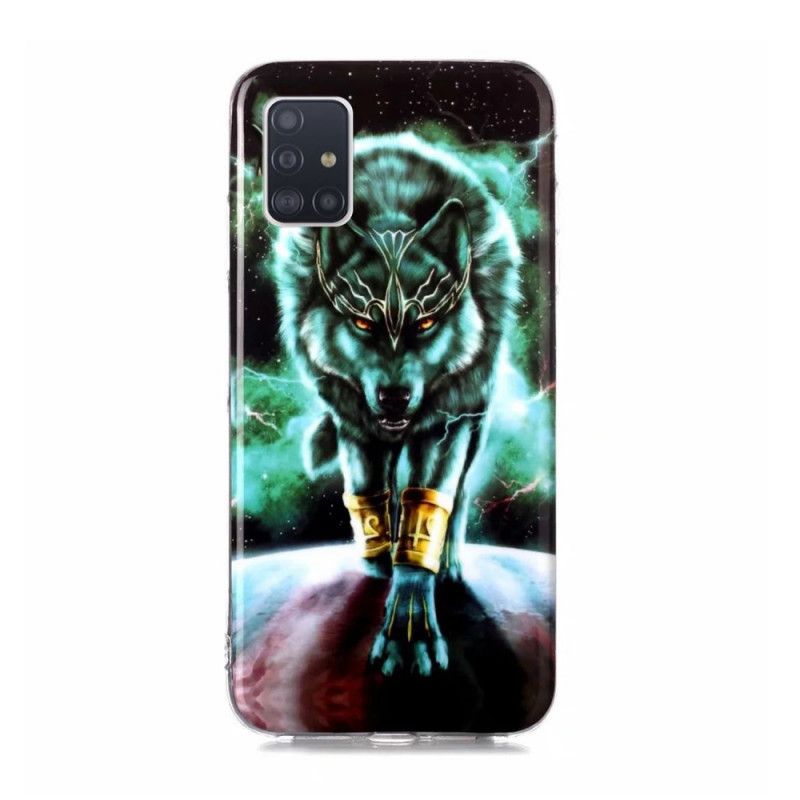 Hülle Für Samsung Galaxy A51 5G Grün Fluoreszierende Wolfsreihe