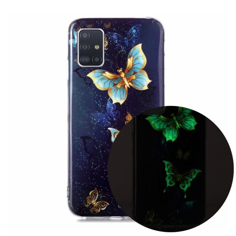 Hülle Samsung Galaxy A51 5G Dunkelblau Fluoreszierende Schmetterlingsreihe