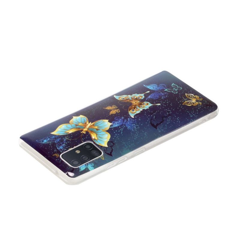 Hülle Samsung Galaxy A51 5G Dunkelblau Fluoreszierende Schmetterlingsreihe