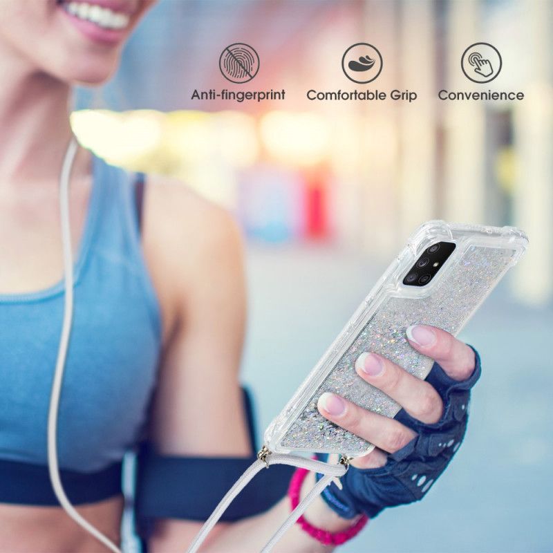 Hülle Samsung Galaxy A51 5G Magenta Pailletten Mit Schnur