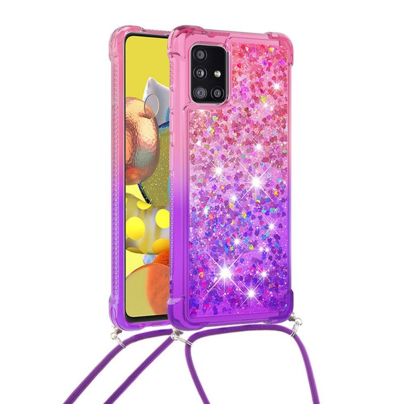 Hülle Samsung Galaxy A51 5G Pink Silikonglitter Und Kordel