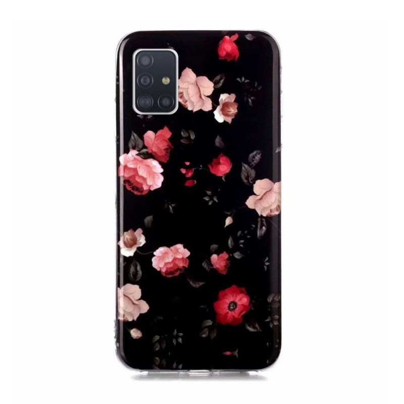 Hülle Samsung Galaxy A51 5G Rot Fluoreszierende Blumenserie