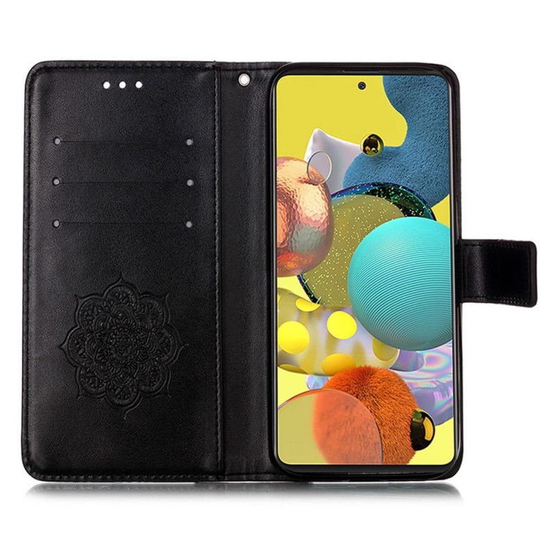 Lederhüllen Für Samsung Galaxy A51 5G Schwarz Traumfängerdruck Und Riemen