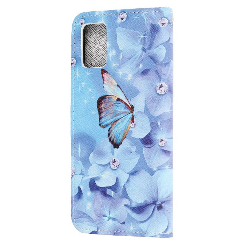 Lederhüllen Samsung Galaxy A51 5G Handyhülle Diamantschmetterlinge Mit Tanga
