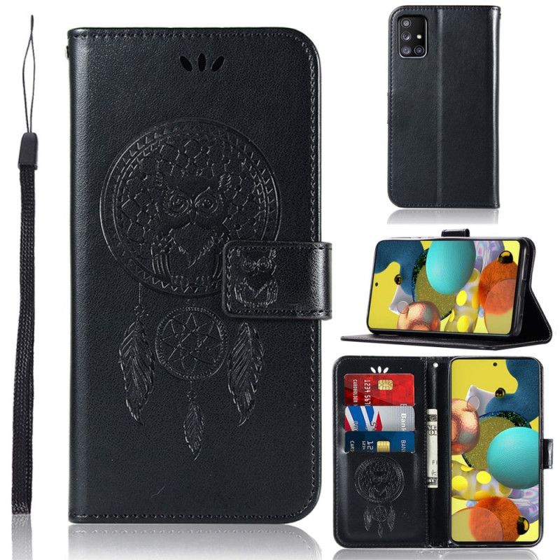 Lederhüllen Samsung Galaxy A51 5G Schwarz Traumfänger Der Eule Mit Ledereffekt