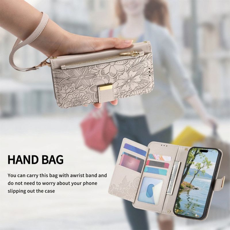 Lederhüllen Xiaomi Redmi Note 15 Pro Plus 5g Blumenmuster Und Reißverschlusstasche