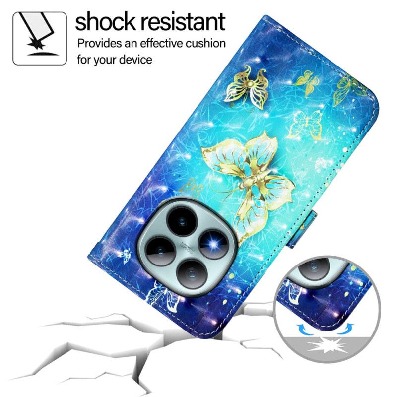 Lederhüllen Xiaomi Redmi Note 15 Pro Plus 5g Goldene Schmetterlinge