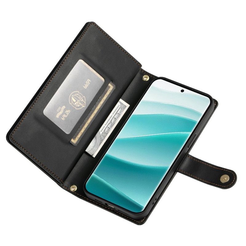 Lederhüllen Xiaomi Redmi Note 15 Pro Plus 5g Handyhülle Reißverschlusstasche Und Riemen