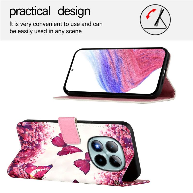 Lederhüllen Xiaomi Redmi Note 15 Pro Plus 5g Rosa Schmetterlinge