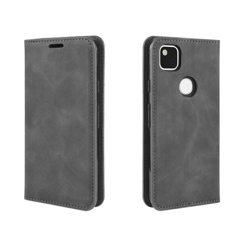 Flip Case Google Pixel 4a Schwarz Seidenweichledereffekt