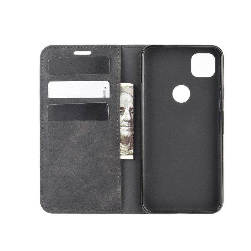 Flip Case Google Pixel 4a Schwarz Seidenweichledereffekt