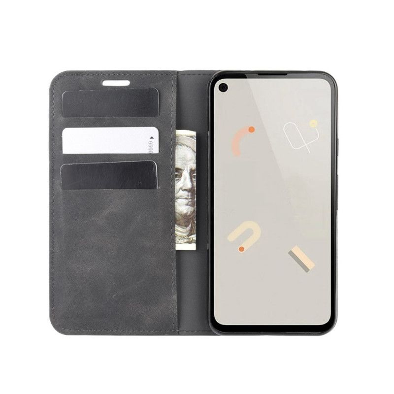 Flip Case Google Pixel 4a Schwarz Seidenweichledereffekt