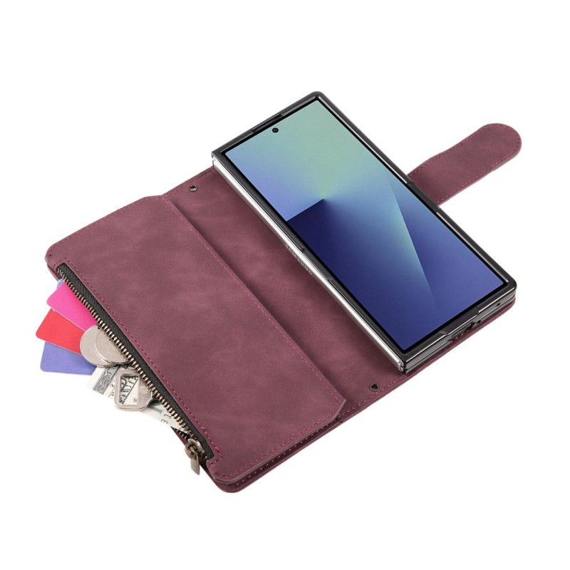Lederhüllen Samsung Galaxy Z Fold 7 Handyhülle Geldbörse In Wildlederoptik Mit Schulterriemen