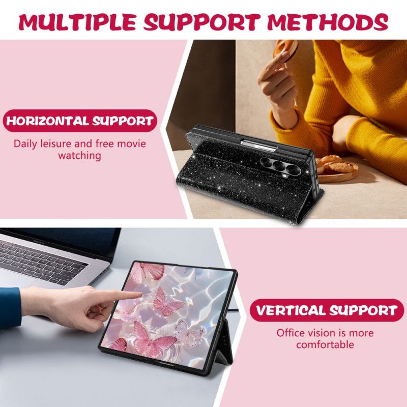 Lederhüllen Samsung Galaxy Z Fold 7 Handyhülle Glitzer