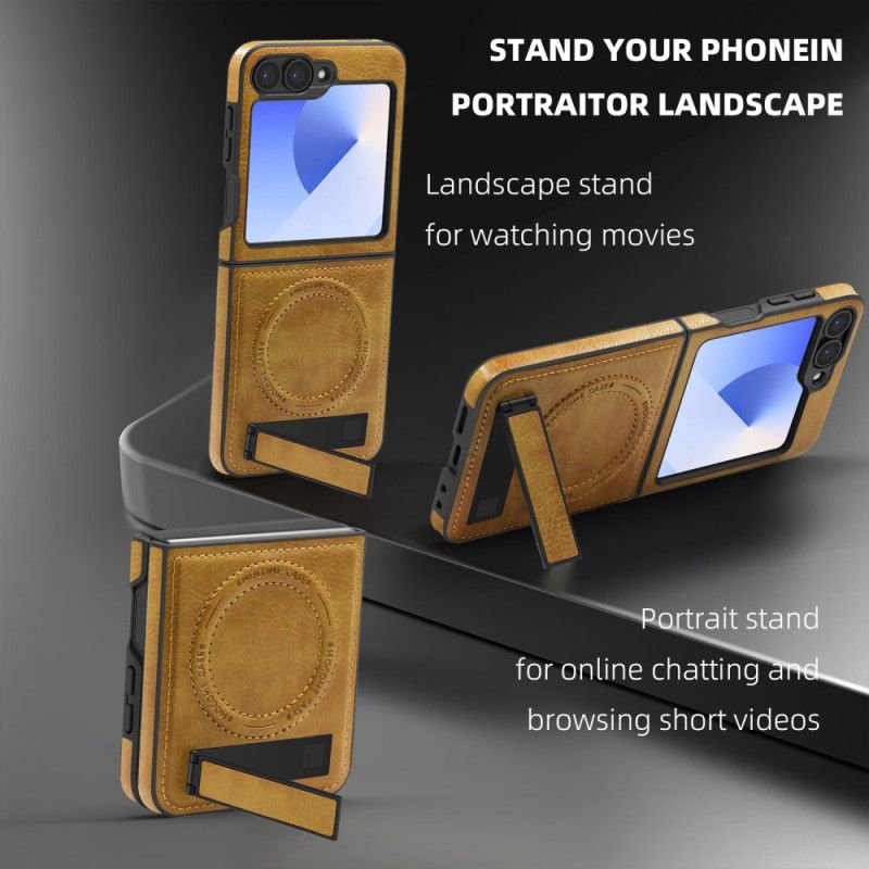 Hülle Samsung Galaxy Z Flip 7 Fe Magsafe-kompatibler Ständer In Lederoptik