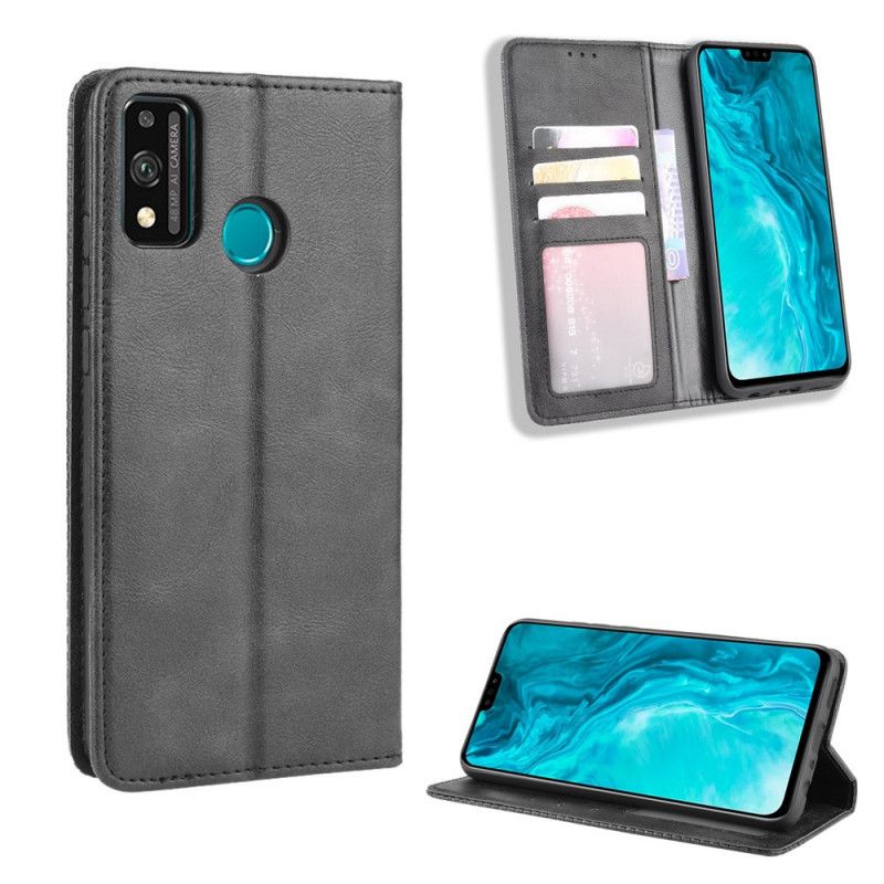 Flip Case Für Honor 9X Lite Schwarz Stilisierter Vintage-Ledereffekt