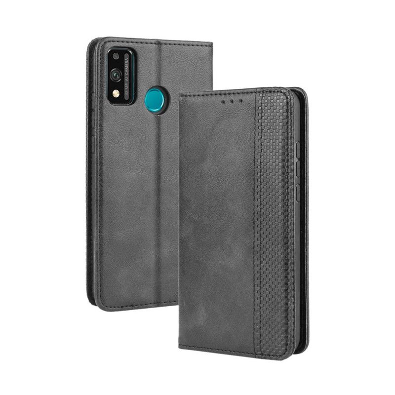 Flip Case Für Honor 9X Lite Schwarz Stilisierter Vintage-Ledereffekt