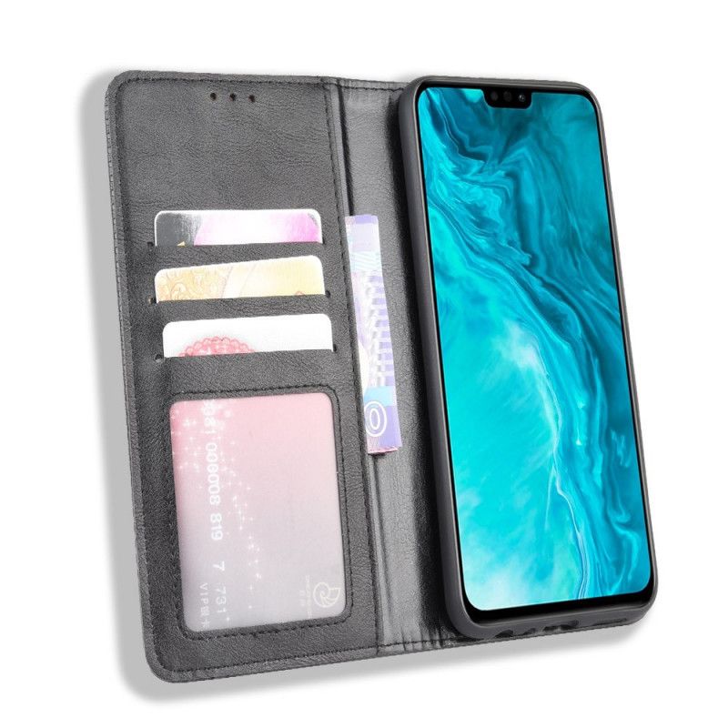 Flip Case Für Honor 9X Lite Schwarz Stilisierter Vintage-Ledereffekt