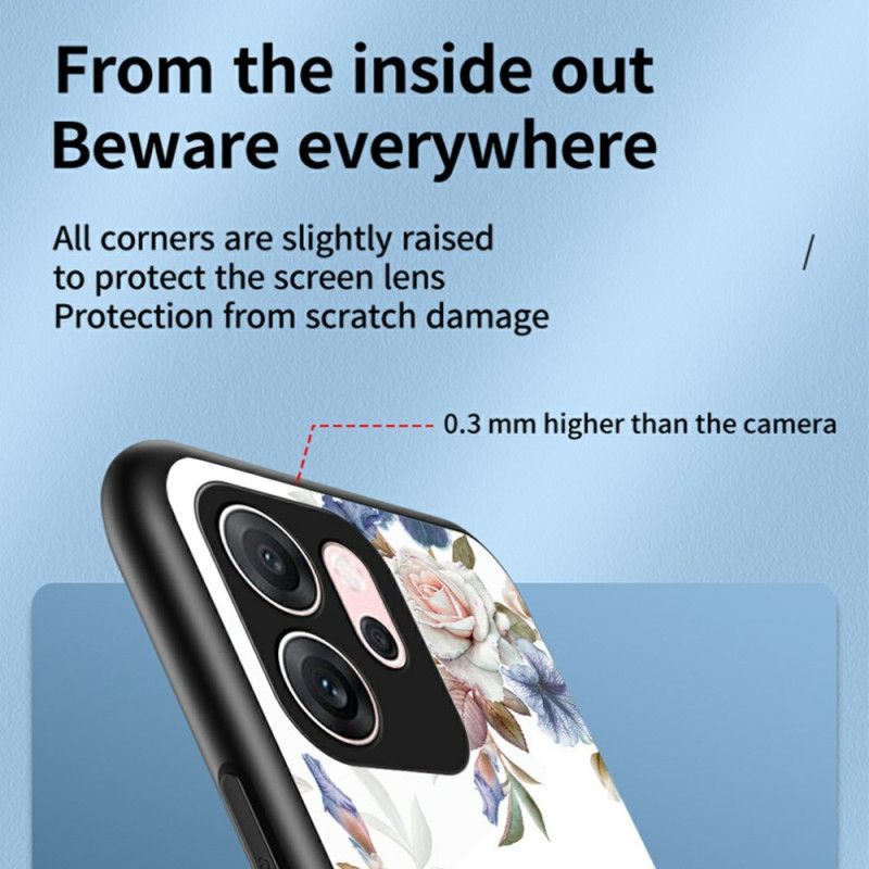 Hülle Oppo Reno 14f 5g Gehärtetes Glas Mit Blumenmuster