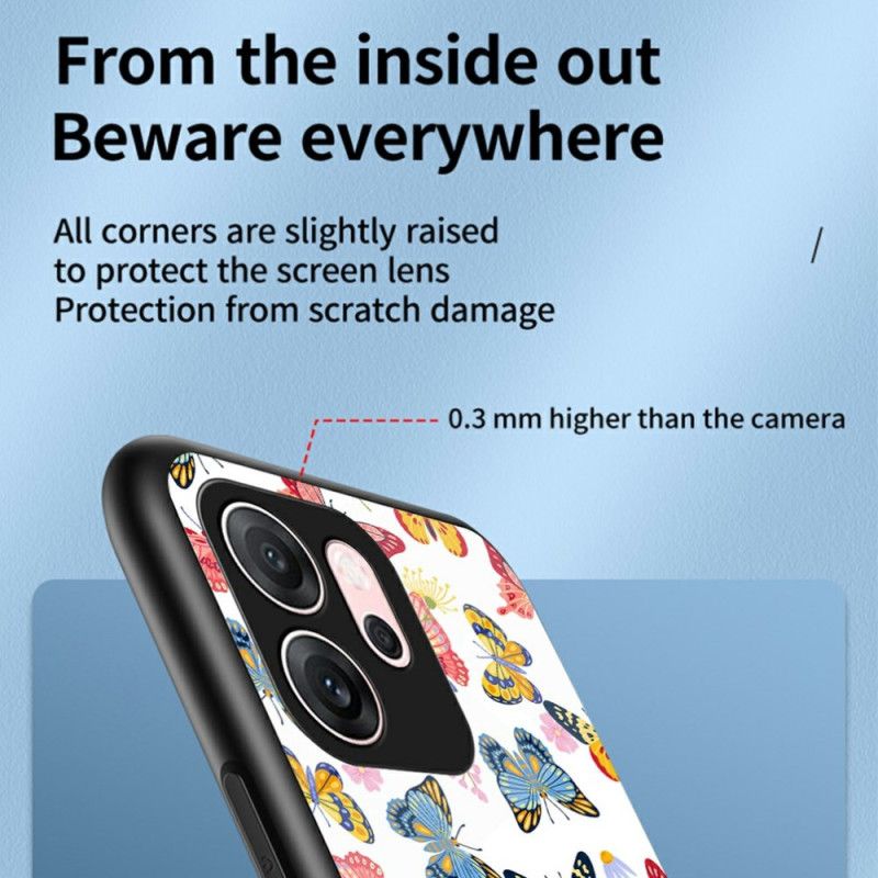 Hülle Oppo Reno 14f 5g Gehärtetes Glas Mit Schmetterlingsmuster