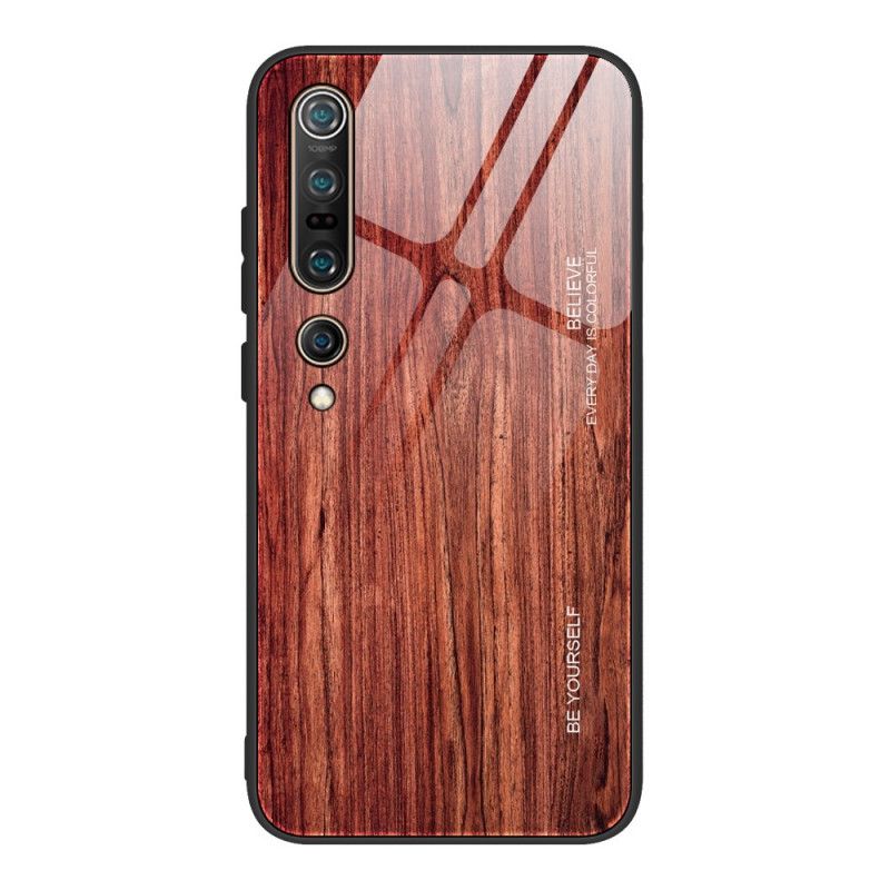Hülle Xiaomi Mi 10 / 10 Pro Schwarz Pro Holz Design Gehärtetes Glas