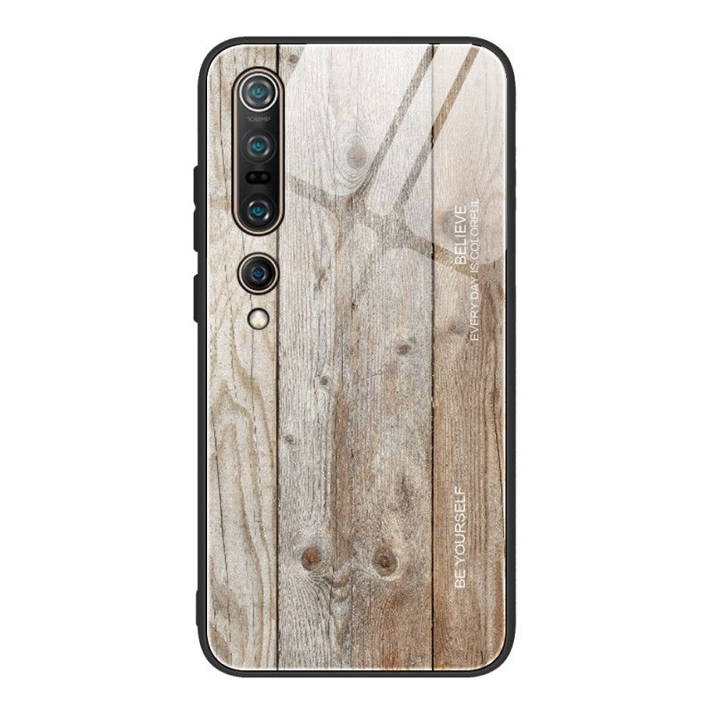 Hülle Xiaomi Mi 10 / 10 Pro Schwarz Pro Holz Design Gehärtetes Glas