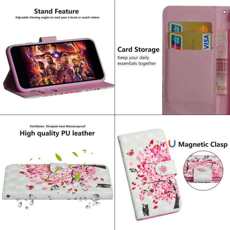 Lederhüllen Xiaomi Mi 10 / 10 Pro Handyhülle Rosa Baum Und Schwarze Katze