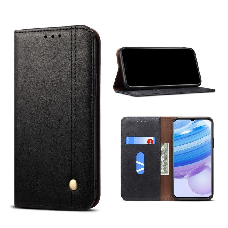 Flip Case Xiaomi Redmi 10X / 10X Pro Schwarz Genähter Ledereffekt