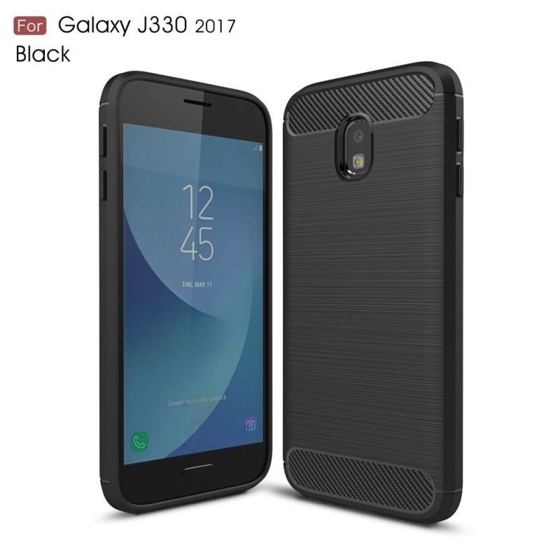 Hülle Samsung Galaxy J3 2017 Schwarz Gebürstete Kohlefaser