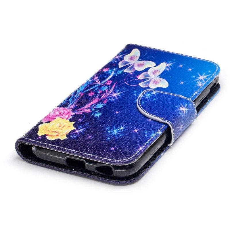 Lederhüllen Samsung Galaxy J3 2017 Pink Handyhülle Schmetterlinge In Der Nacht