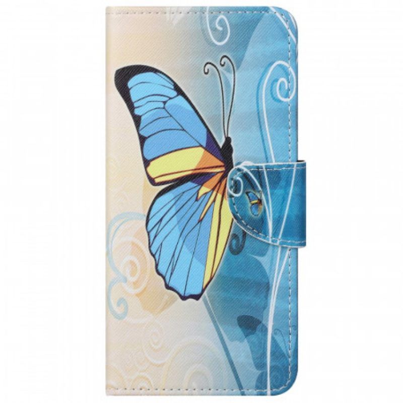 Flip Case Für Moto G51 5G Blauer Und Gelber Schmetterling