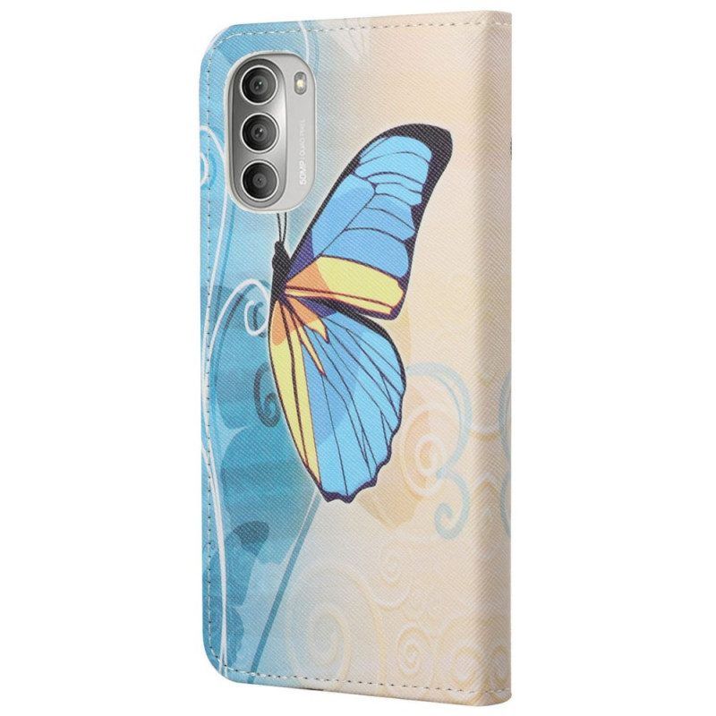 Flip Case Für Moto G51 5G Blauer Und Gelber Schmetterling