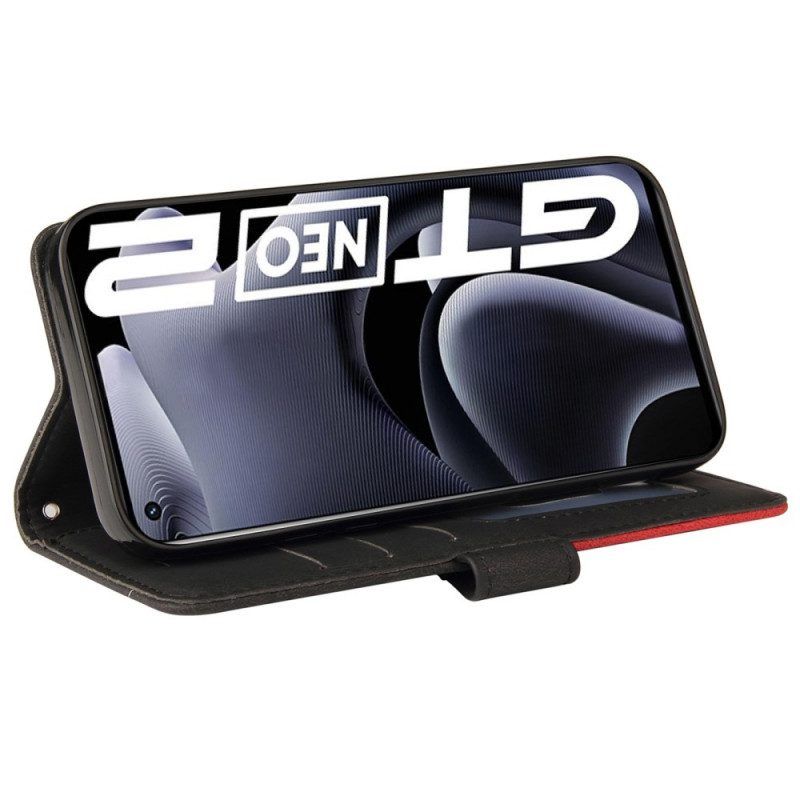 Flip Case Für Realme GT Neo 3T / Neo 2 Zweifarbiges. Charakteristisches Kunstleder