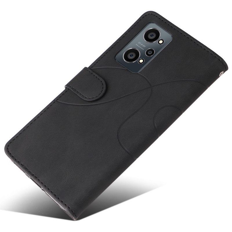 Flip Case Für Realme GT Neo 3T / Neo 2 Zweifarbiges. Charakteristisches Kunstleder