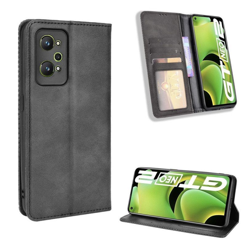 Schutzhülle Für Realme GT Neo 3T / Neo 2 Flip Case Stilisierter Vintage-ledereffekt