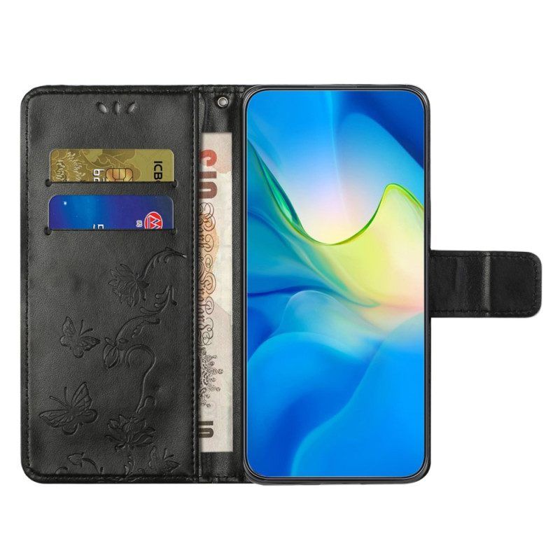 Flip Case Für Xiaomi Redmi Note 12 Pro Mit Kordel Riemchenblumenmuster